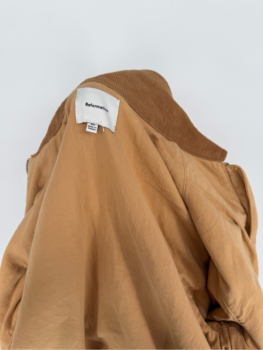 Reformation Harrison Denim Jacket Alder Tan Corduroy Collar XS - Picture 2 of 4